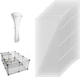 12PCS Clear Cage Edge Guard, Cage Urine Guard Side Lining, 13.8" x 4.7" Pet Cage Edge Liner with 120PCS Ties for Rabbit Guinea Pig Hamster Chinchilla Hedgehog Ferret and Other Small Animals