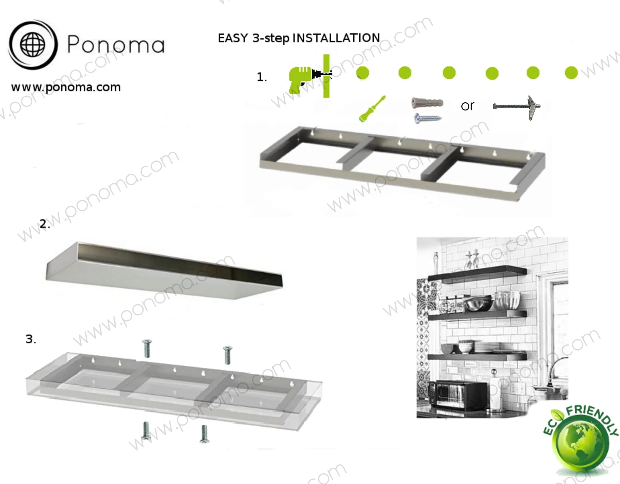 12"x8"x1.5" (cm.30.5x20x3.8) stainless floating shelf with 1 LED light
