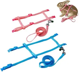 2 Pack Rabbit Harness Leash - Persuper Bunny Cat Leash Adjustable Soft Nylon Small Animal Harness Set for Walking Running Outdoor Use with Safe Bell for Puppy Dog, Pig, Kitten, Ferret, Mini Pet