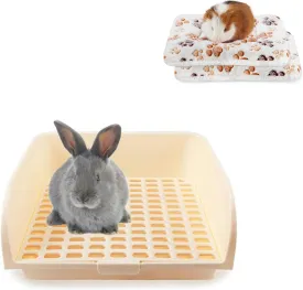 2 Pcs Guinea Pig Bed Mat Washable, Rabbit Winter Bed Pad for Indoor, Warm Small Animal Bed Mattres & Large Rabbit Litter Box, Small Animal Potty Trainer, Bunny Corner Toilet Box for cage