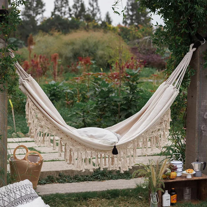 200*150CM Camping Hammock Tassel Canvas Hammock Photography Props Outdoor Indoor