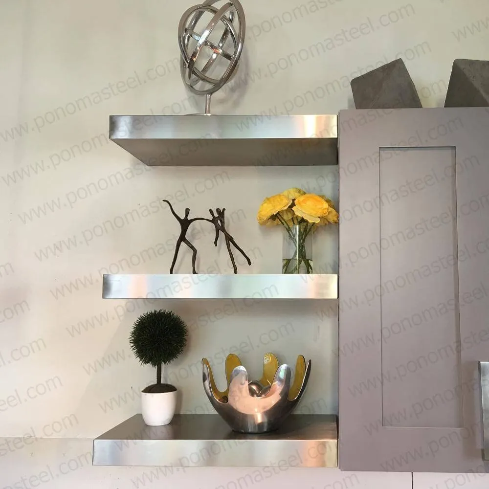 20"x12"x1.5" (cm.50.8x30.5x3.8) brushed stainless steel floating shelf