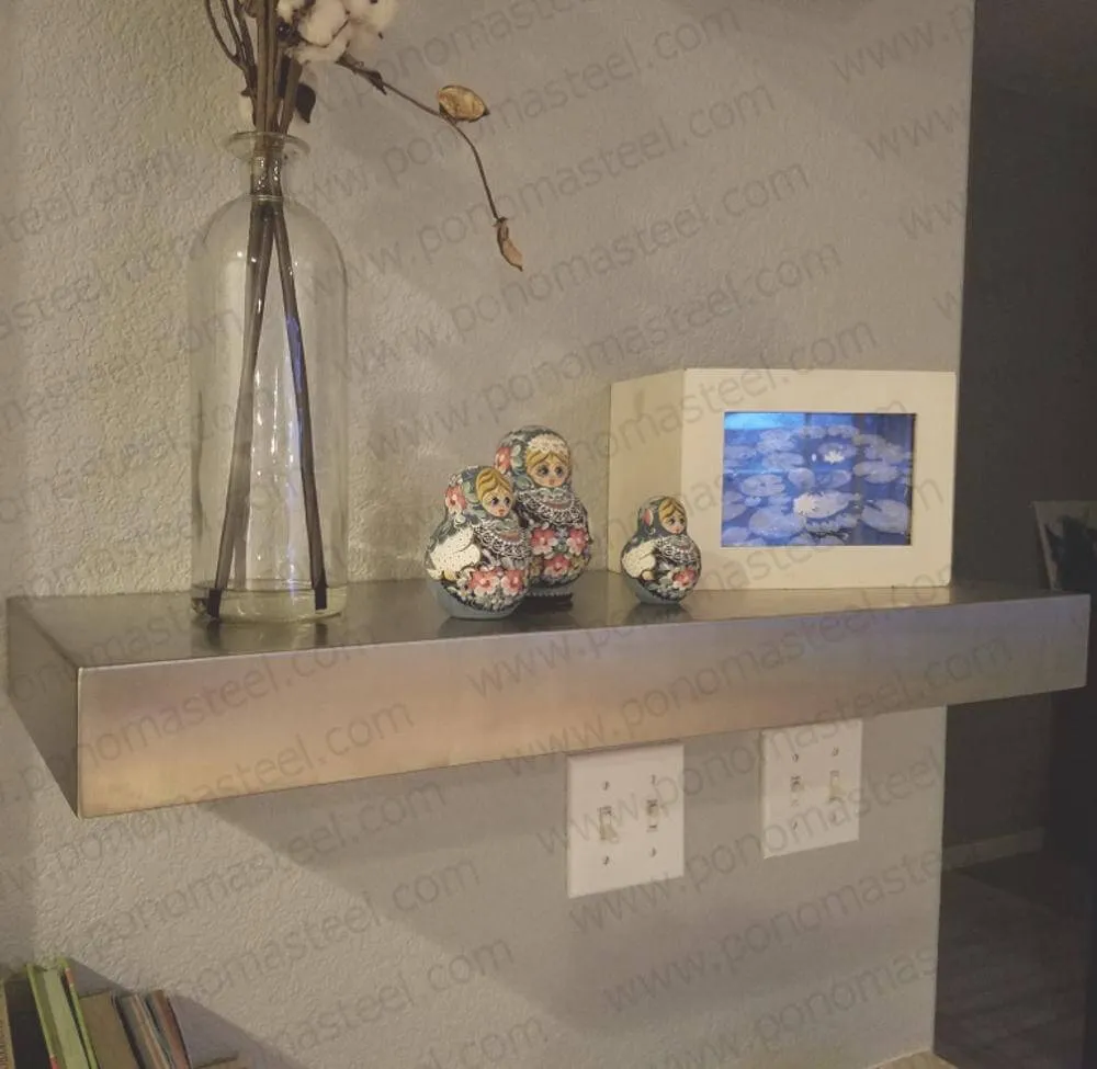 20"x12"x1.5" (cm.50.8x30.5x3.8) brushed stainless steel floating shelf
