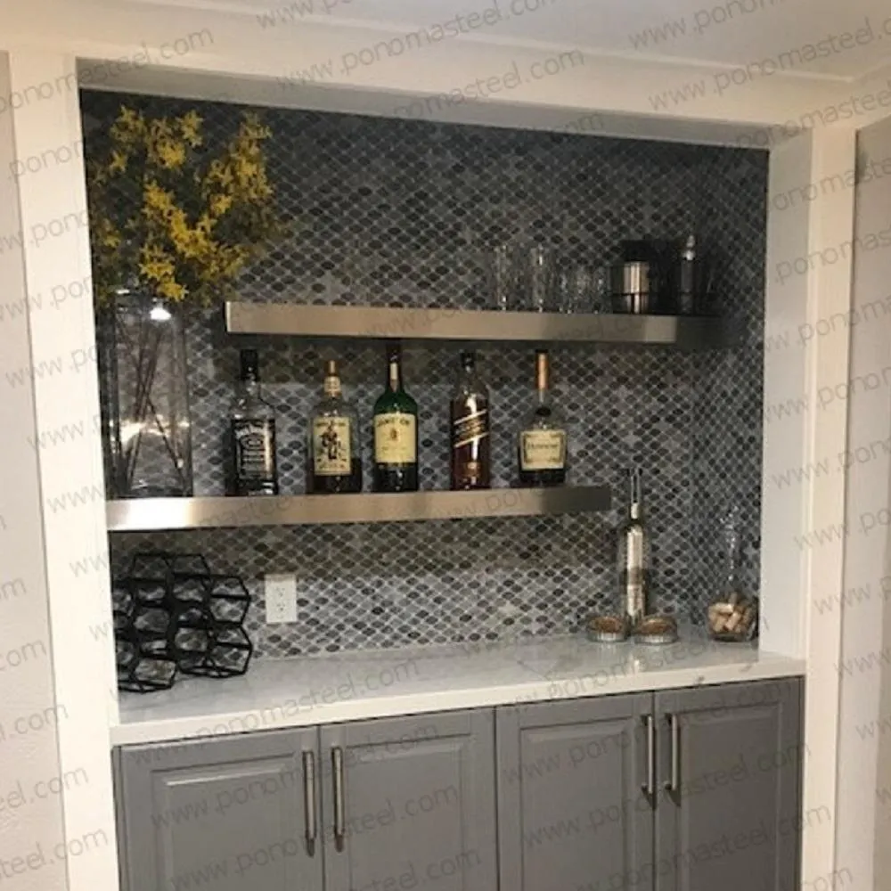 24"x12"x2.5" (cm.61x30.5x6.4) brushed stainless steel floating shelf