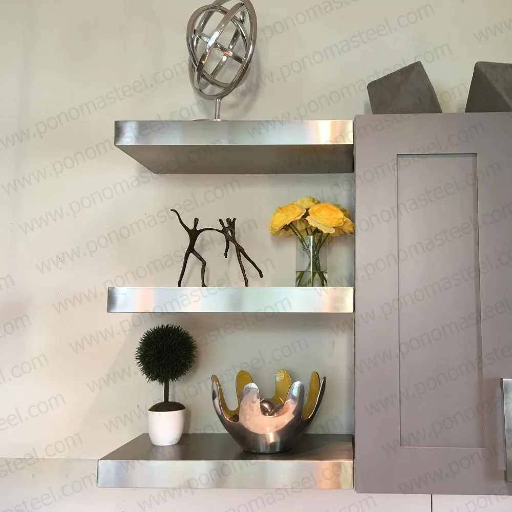 24"x12"x2.5" (cm.61x30.5x6.4) brushed stainless steel floating shelf