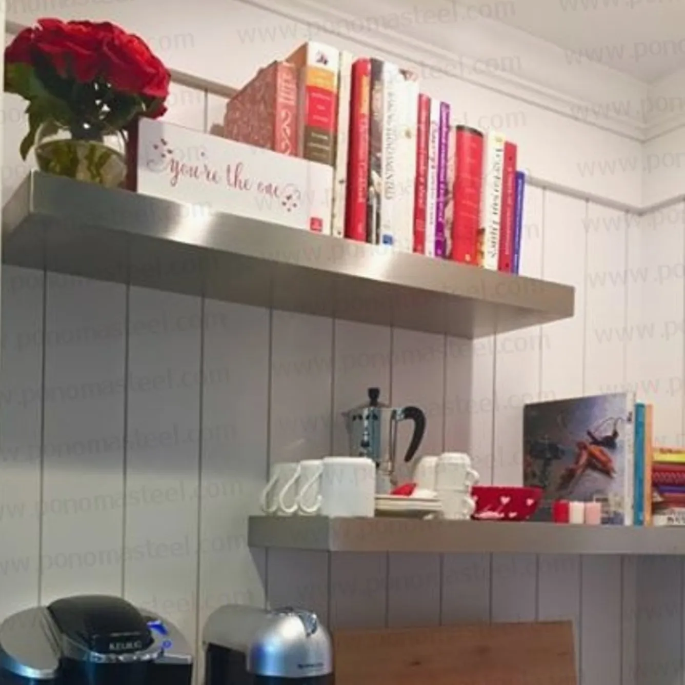 24"x8"x2.0" (cm.61x20.3x5.1) brushed stainless steel floating shelf
