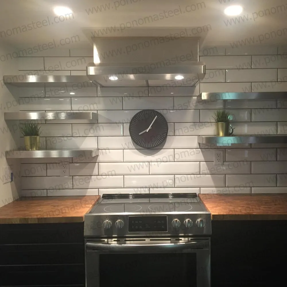 24"x8"x2.0" (cm.61x20.3x5.1) brushed stainless steel floating shelf