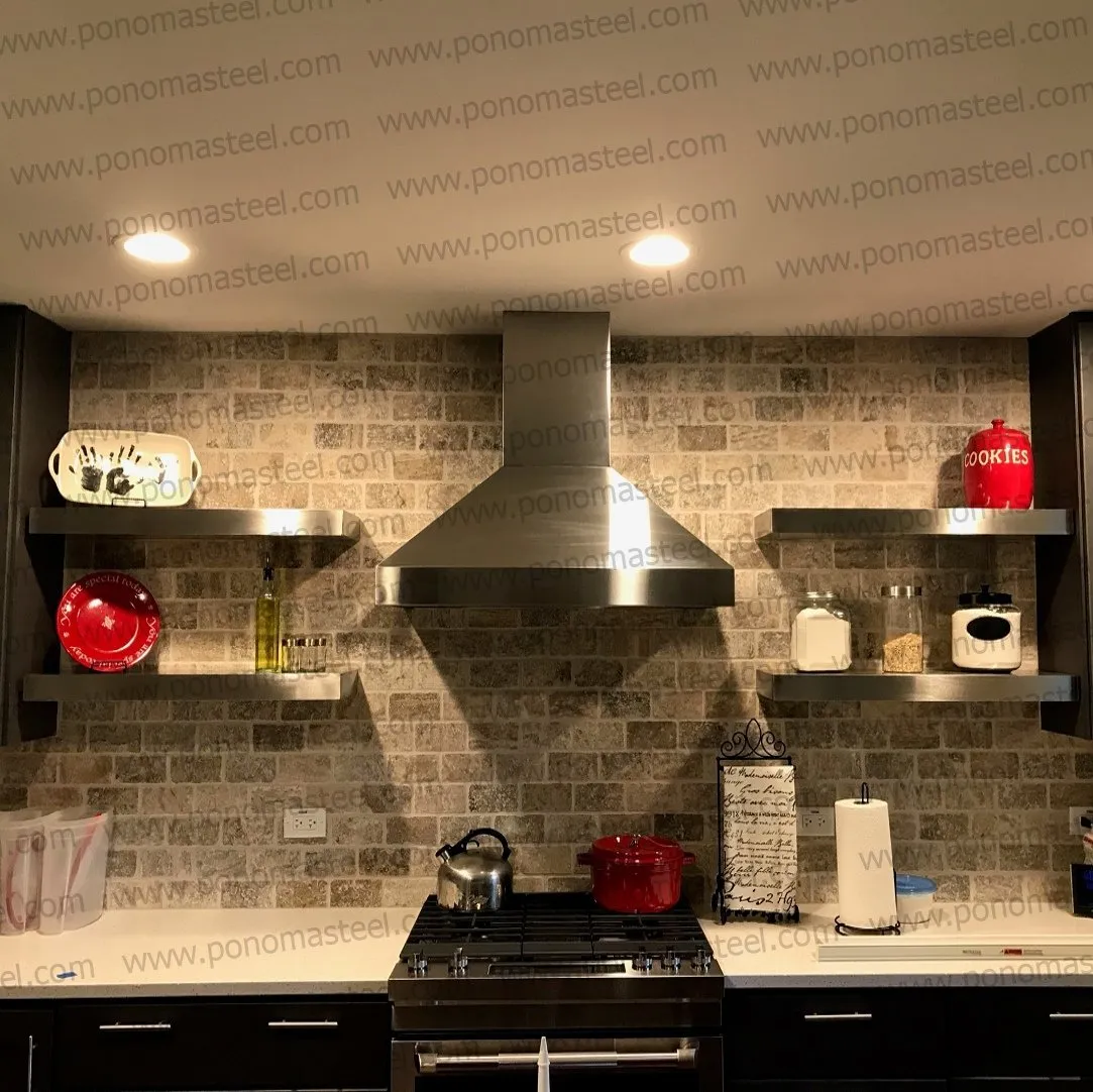 24"x8"x2.0" (cm.61x20.3x5.1) brushed stainless steel floating shelf