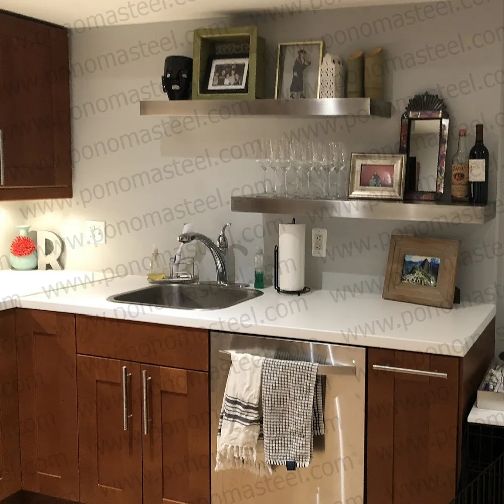24"x8"x2.0" (cm.61x20.3x5.1) brushed stainless steel floating shelf