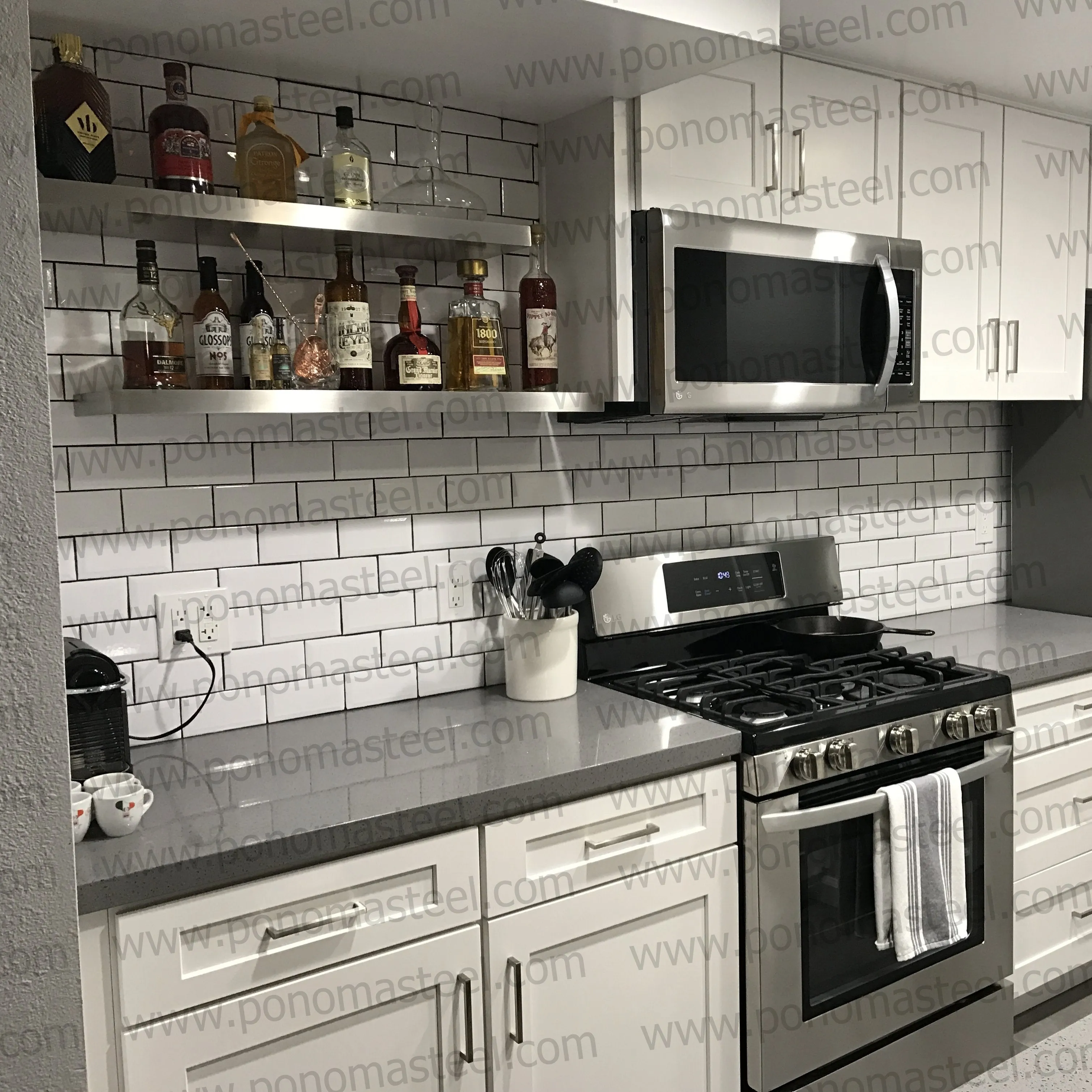 24"x8"x2.0" (cm.61x20.3x5.1) brushed stainless steel floating shelf