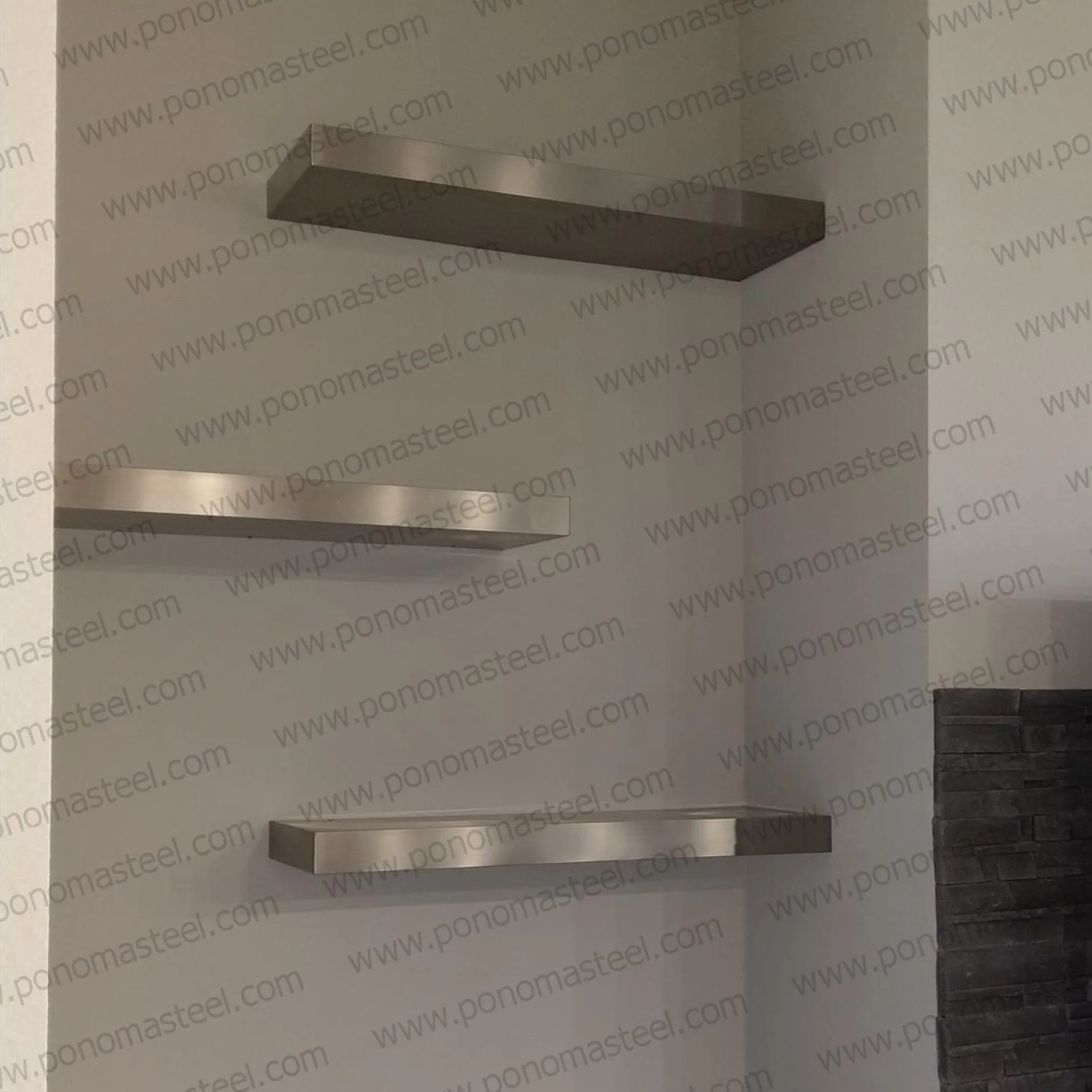 26"x8"x2.0" (cm.66x20.3x5.1) brushed stainless steel floating shelf