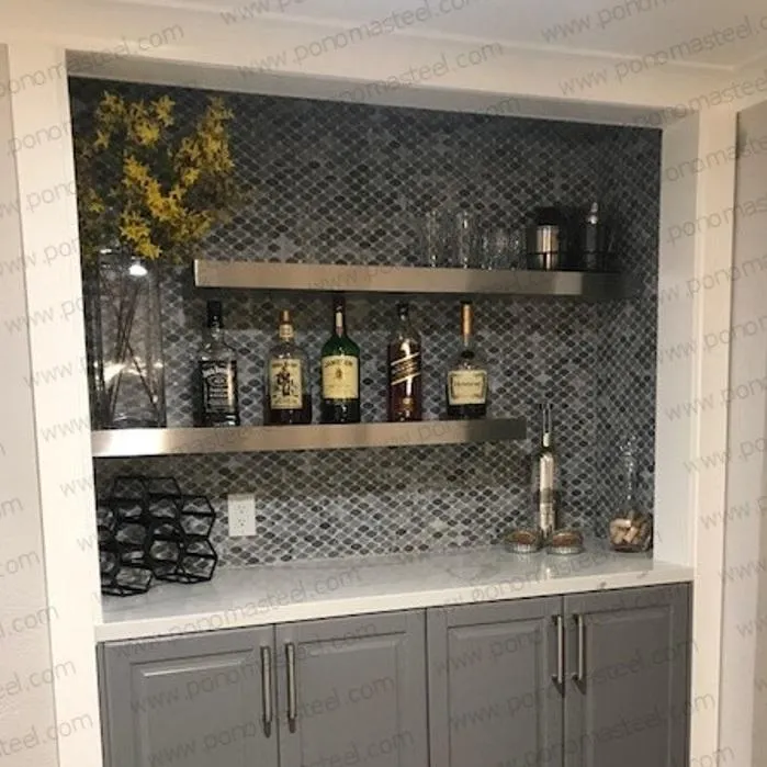 26"x8"x2.0" (cm.66x20.3x5.1) brushed stainless steel floating shelf