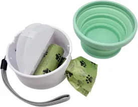 3 in 1 Collapsible Dog Bowl, Treat Container, Poop Bag Holder with 1 Roll Poop Bags  Practical Silicone Dog Bowl  Durable Pet Bowls for Travel Essentials, Daily Walks (Green)