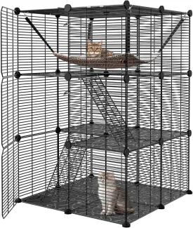 3-Tier Cat Cage Indoor Cat Enclosures DIY Cat Kennel Detachable Metal Wire Playpen with Hammock for 1-2 Cats Ferret Chinchilla Rabbit
