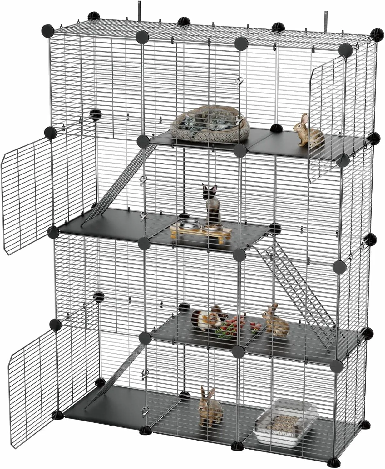 3 Tier Cat Cage Indoor, Large Wire Cat Cage Kennels Enclosures DIY Playpen Crates, Pet Pen C&C Cage for 1-2 Cats Kittens Guinea Pig Ferret Chinchilla Rabbit