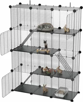3 Tier Cat Cage Indoor, Large Wire Cat Cage Kennels Enclosures DIY Playpen Crates, Pet Pen C&C Cage for 1-2 Cats Kittens Guinea Pig Ferret Chinchilla Rabbit