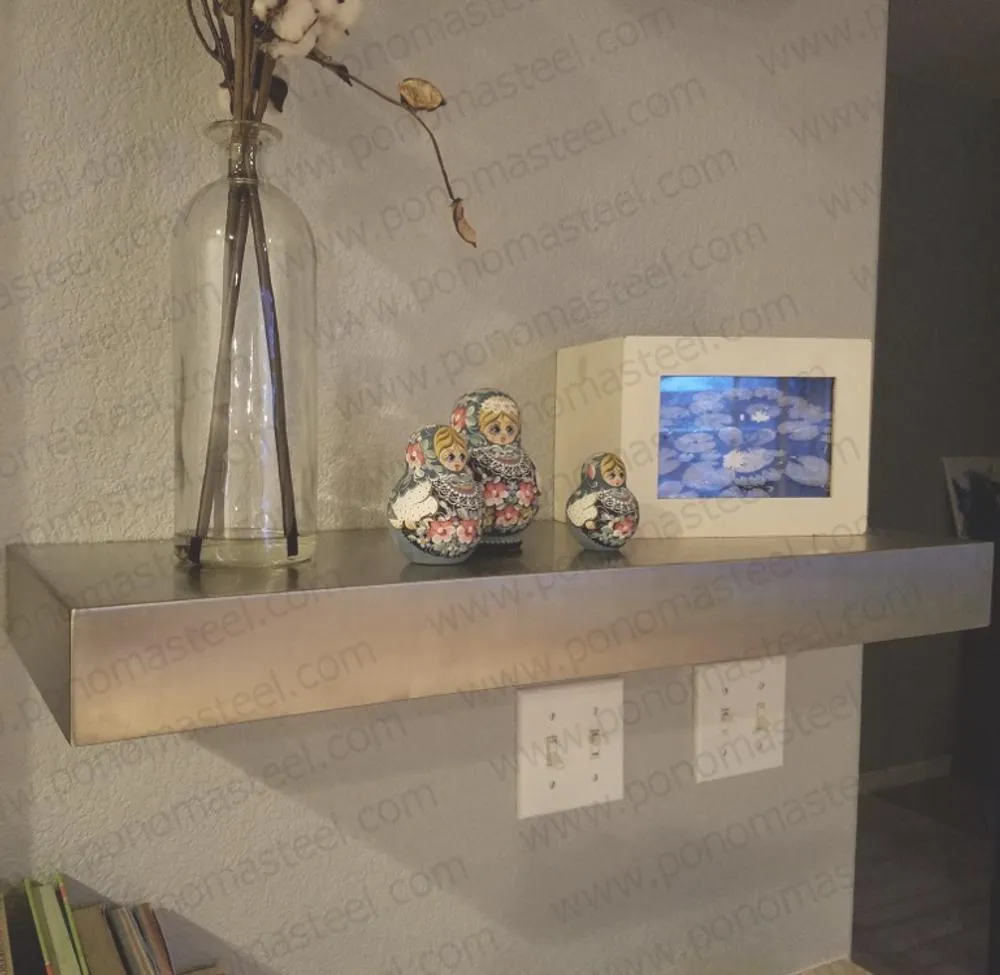 42"x12"x2.0" (cm.107x30.5x5.1) brushed stainless steel floating shelf