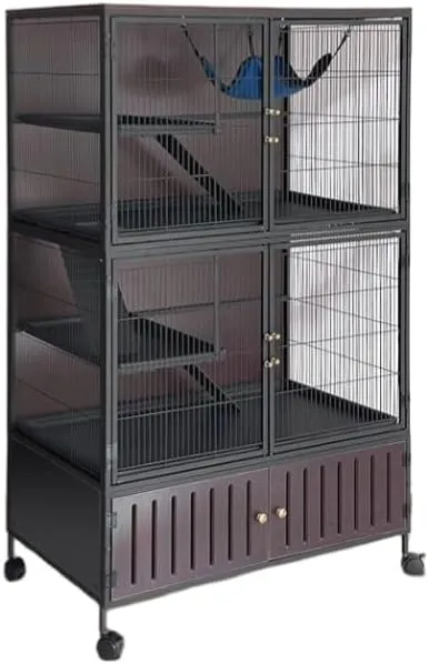 5-Tier Metal Ferret Cage with Wheels, Large 36" Rolling Small Animal Mansion for Chinchilla/Guinea Pig/Rat, Multi-Level Habitat with Hammock, Lockable Doors & Ramps, (Black)
