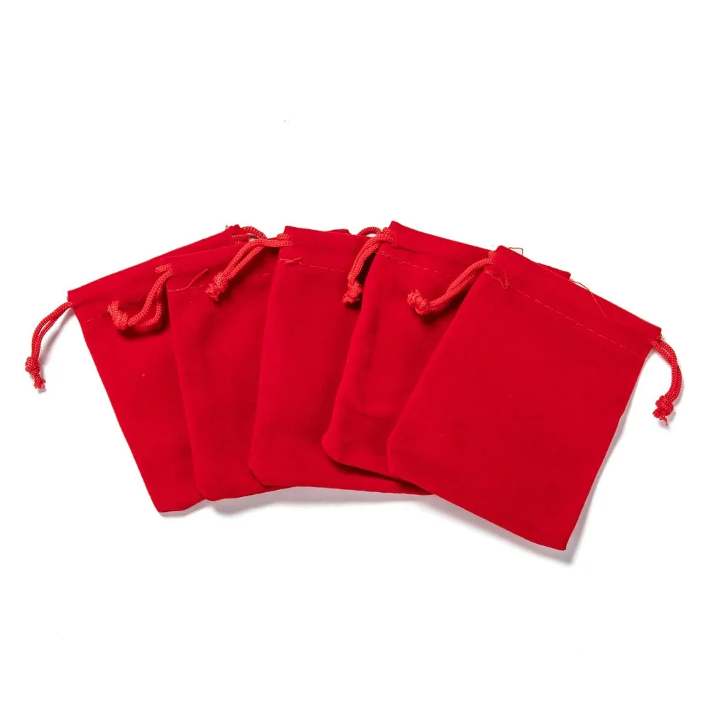 50 pc Rectangle Velvet Pouches, Gift Bags, Red, 9x7cm