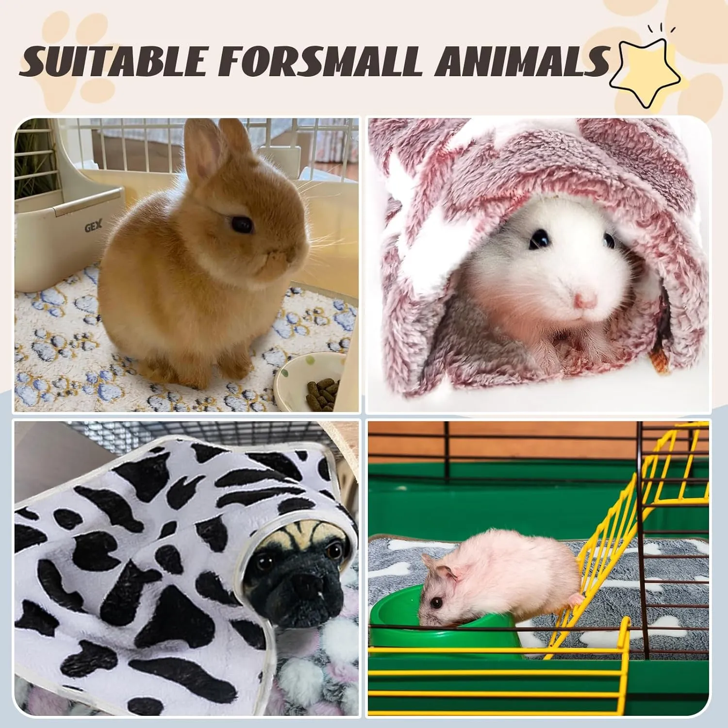 6 Pcs Washable Guinea Pig Blankets Absorbent Animal Fleece Bedding Waterproof Cage Liners Reusable Pet Pee Pad Sleep Mat Pad Cover for Hamster Ferret Rabbit Chinchilla Hedgehog (20"x30")