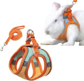 Adjustable Rabbit Harness and Leash Set Double Buckle with Reflective Strips Soft Bunny Breathable Vest Harness for Kitten Ferret Pig Puppy Small Animal Walking Accessories (Orange with Green,S)