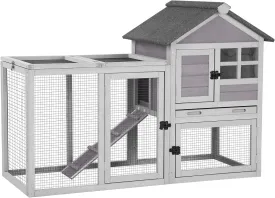 Aivituvin Rabbit Hutch Indoor Outdoor 51.6''L Chicken Coop Bunny Cage with Run,Guinea Pig House Pull Out Upper Tray (51.6" L x 25.2" W x 36.2" H, Grey-1 Set)