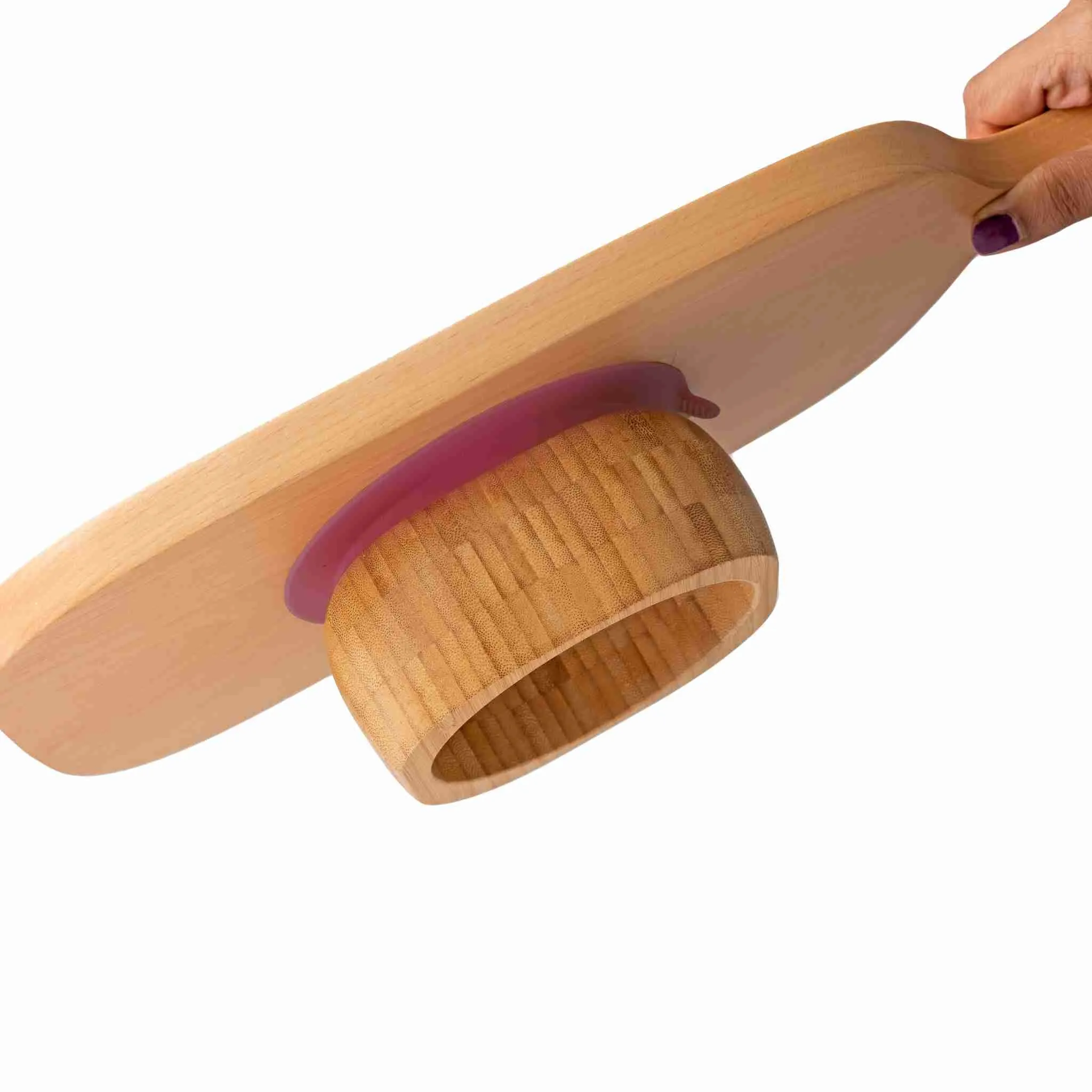 Bamboo baby suction bowl and spoon set - Red