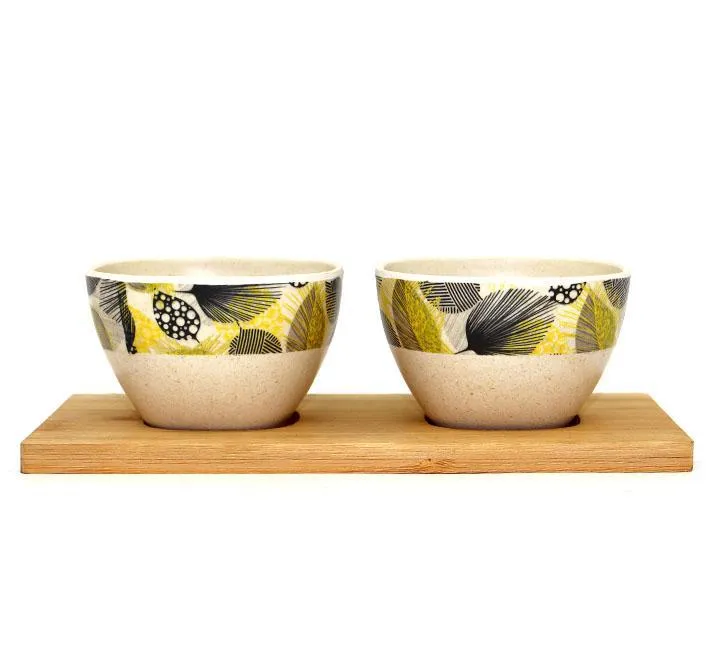 Bamboo Tray With 2 Bowls