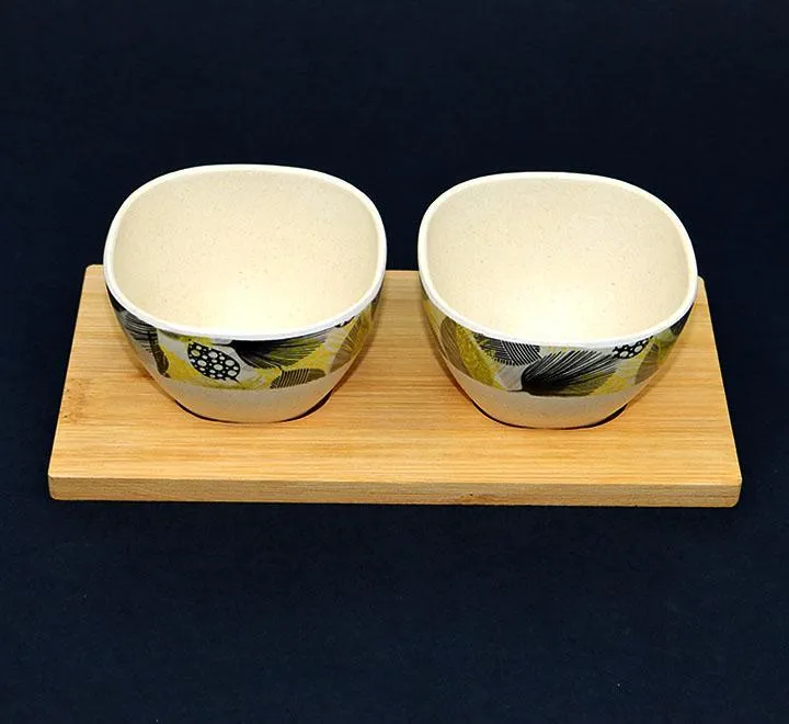 Bamboo Tray With 2 Bowls