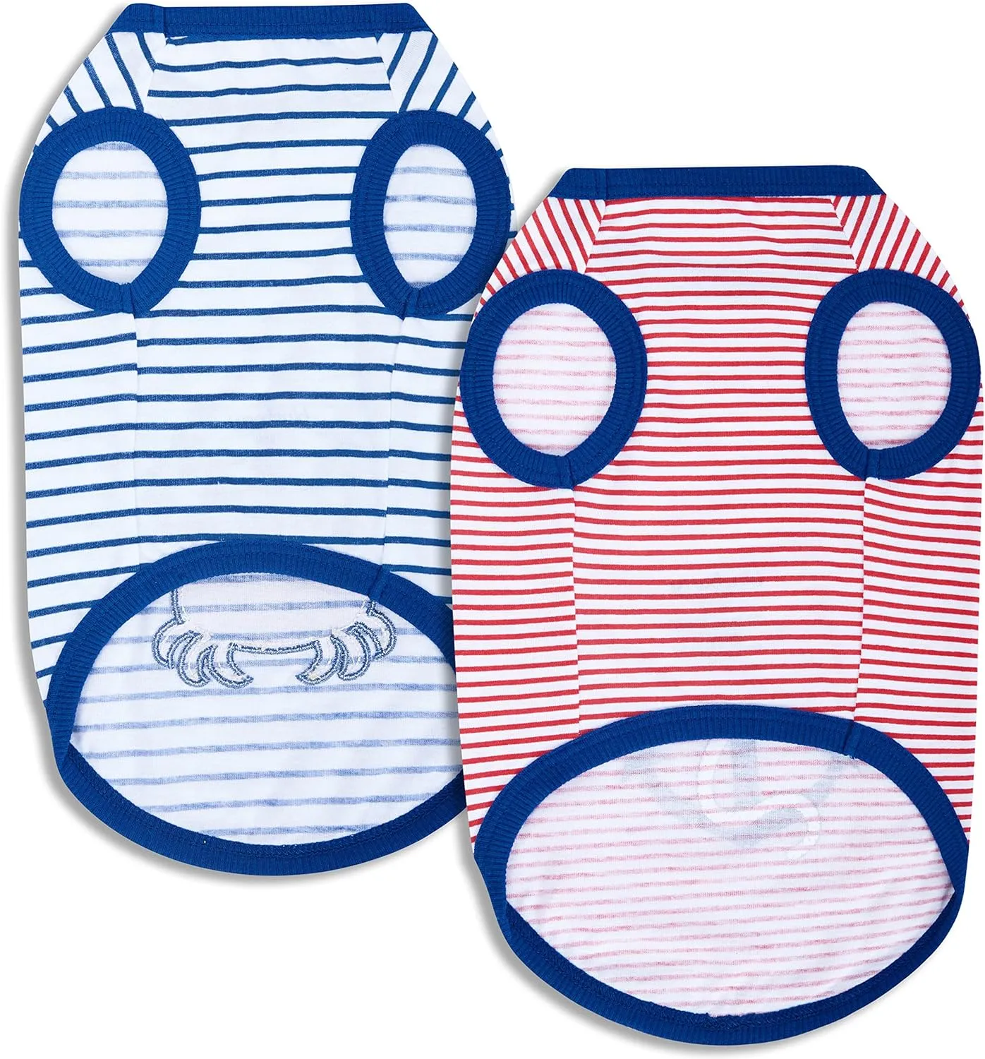 Blueberry Pet Soft & Comfy Summer Vacation Beach Cotton Dog T-Shirts, 2 Pack, Sunshine Sea Lover Striped Shirts Tank Top Clothes, Back Length 12", for Small Medium Dogs