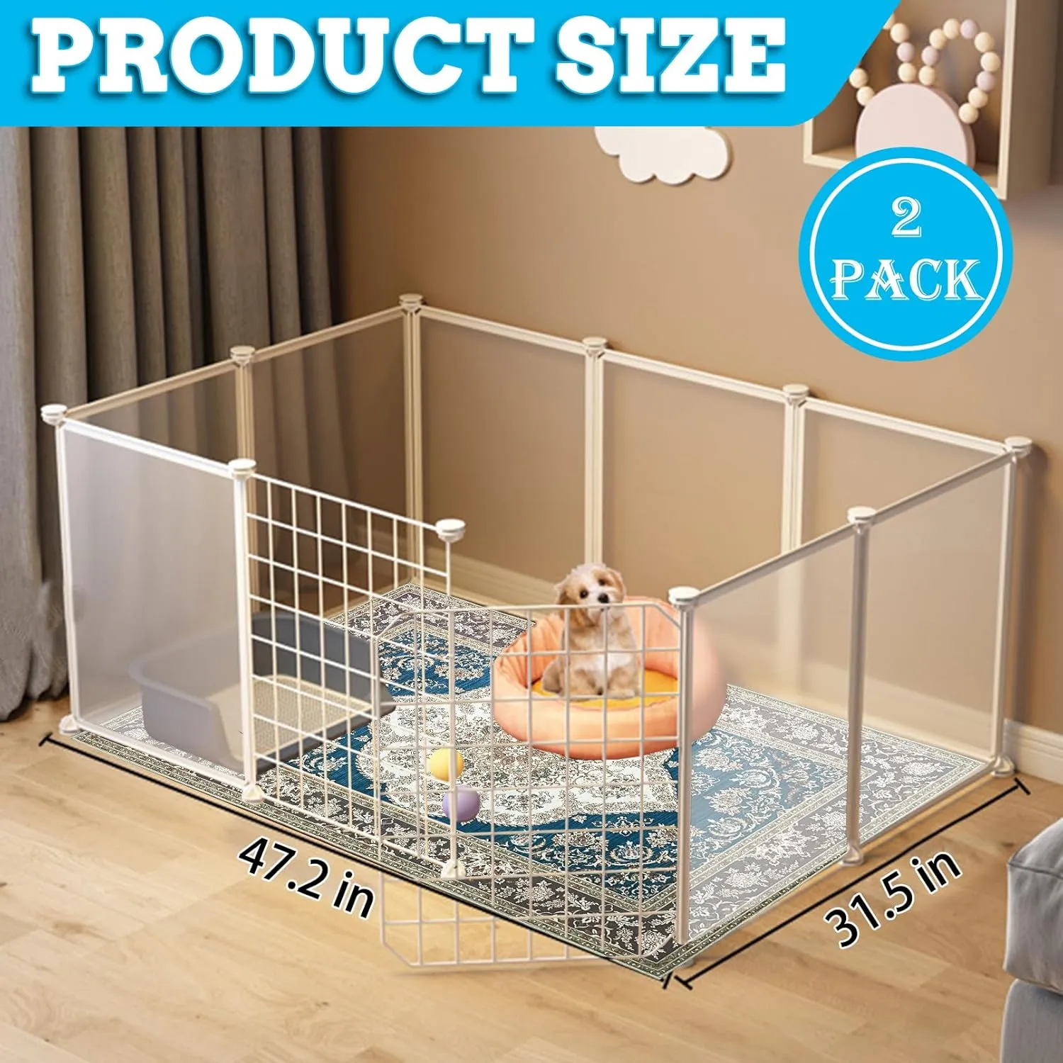 BNOSDM 2 Pcs Dog Playpen Mat Washable Reusable Puppy Pad, 47x31 Inch Floor Protector Rug Non-Slip Pet Mats for Dogs Rabbits Kennel