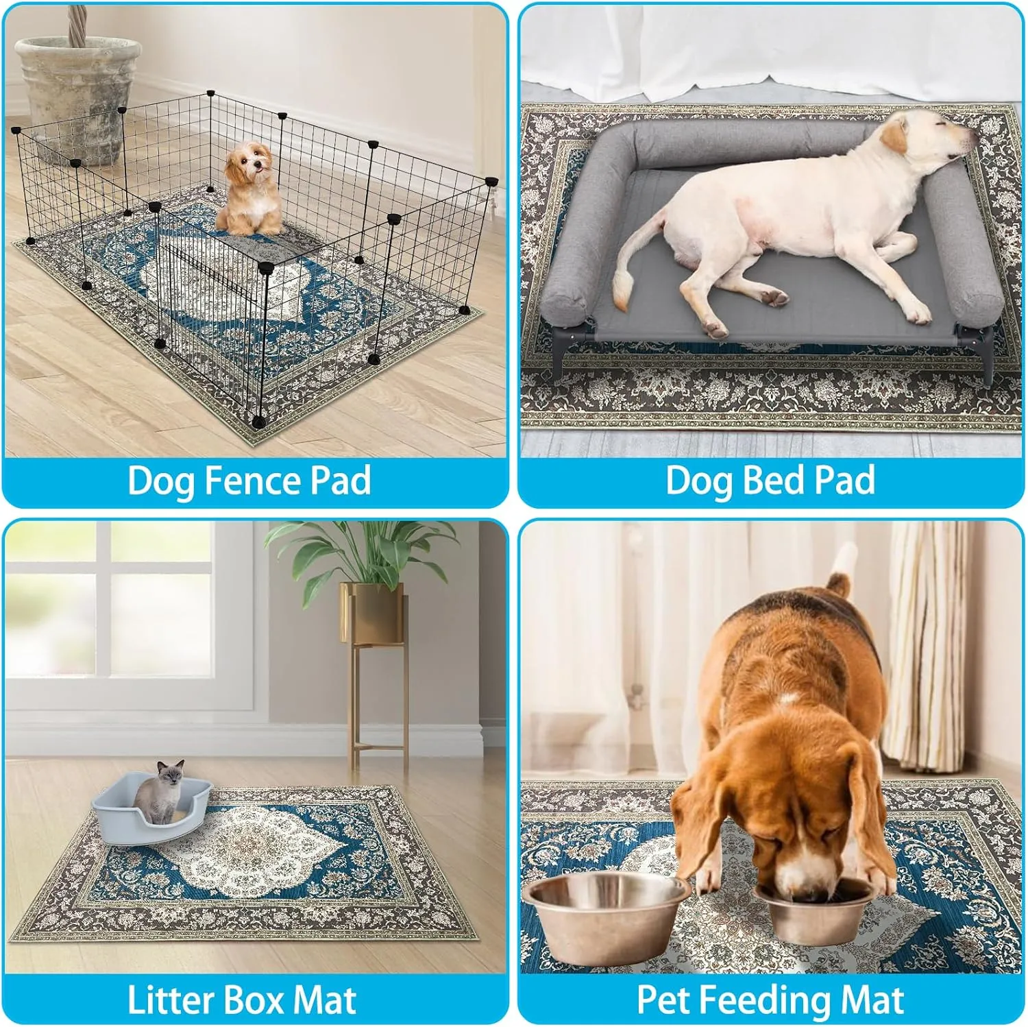BNOSDM 2 Pcs Dog Playpen Mat Washable Reusable Puppy Pad, 47x31 Inch Floor Protector Rug Non-Slip Pet Mats for Dogs Rabbits Kennel