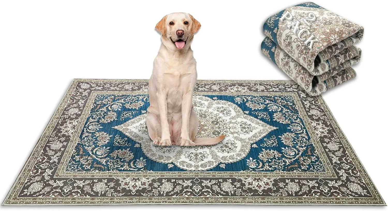 BNOSDM 2 Pcs Dog Playpen Mat Washable Reusable Puppy Pad, 47x31 Inch Floor Protector Rug Non-Slip Pet Mats for Dogs Rabbits Kennel