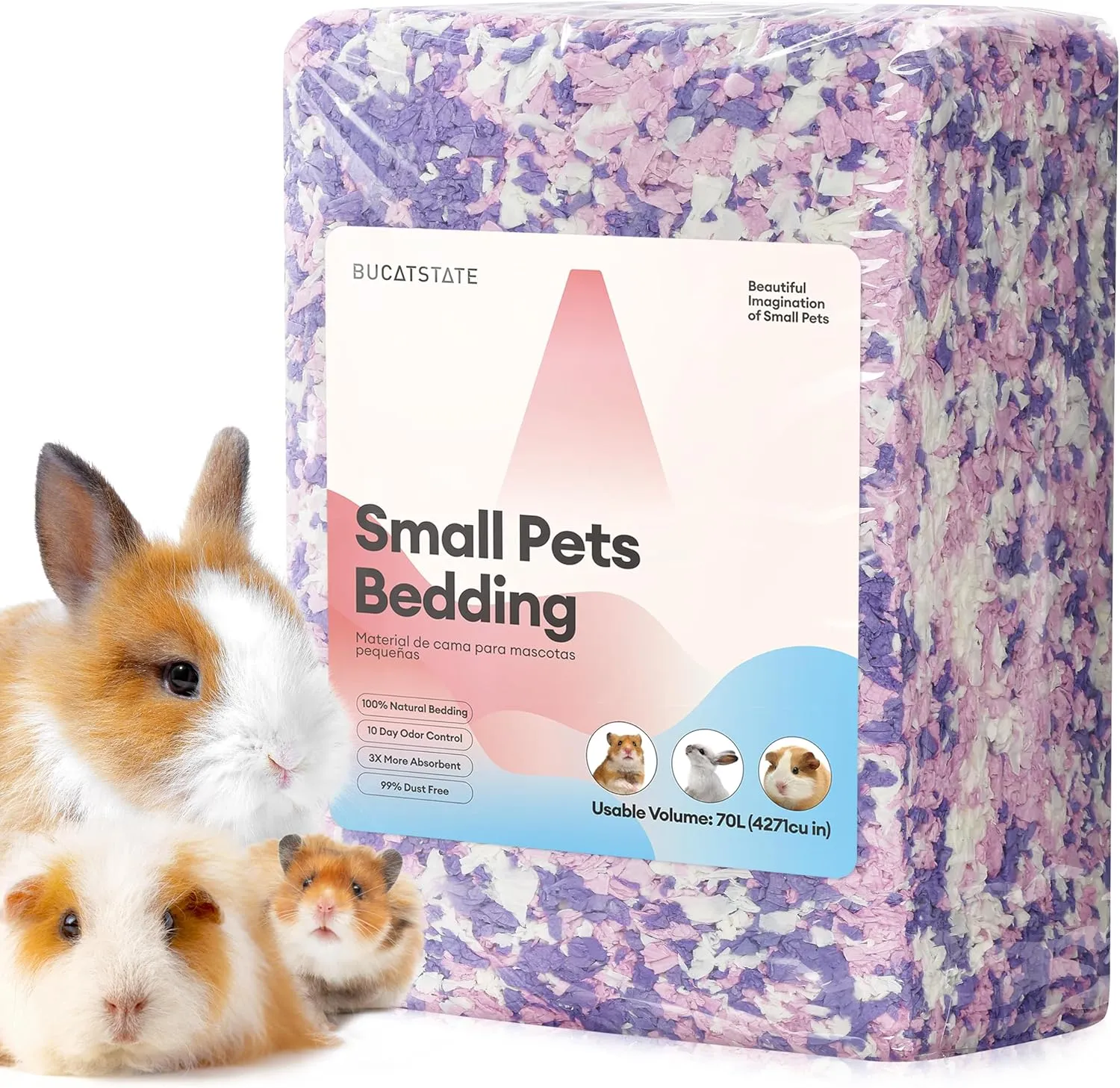 BUCATSTATE Hamster Bedding 70L, 99% Dust-Free Guinea Pig Paper Bedding Odor Control Paper Bedding, Cozy Small Animal Bedding for Rabbit Rat Syrian Dwarf Hamsters Gerbils (Lavender)