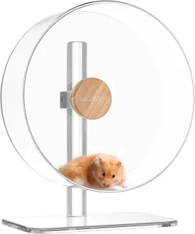 BUCATSTATE Hamster Wheel Silent 12.5inch, Acrylic Hamster Exercise Wheel with Stable Adjustable Stand Running Wheel for Golden Bear Hamster, Sugar Gliders, Rats, Hedgehogs (Transparent)