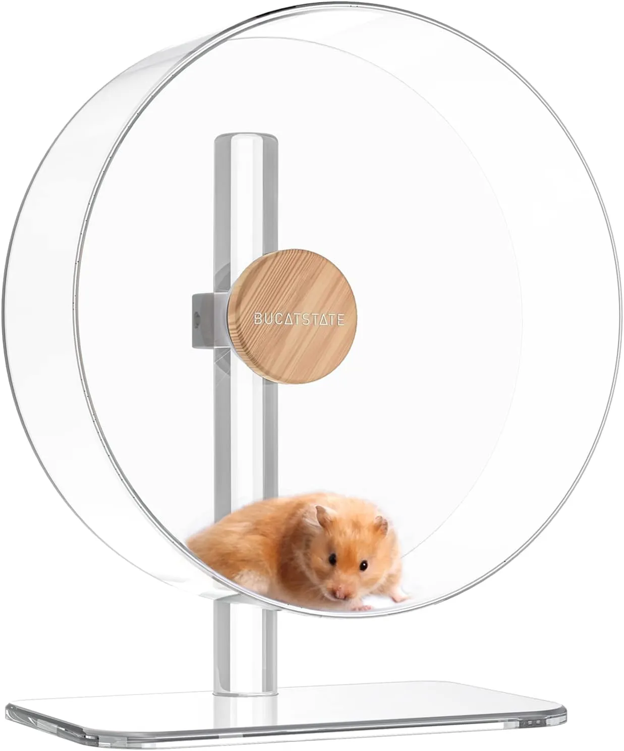 BUCATSTATE Hamster Wheel Silent 12.5inch, Acrylic Hamster Exercise Wheel with Stable Adjustable Stand Running Wheel for Golden Bear Hamster, Sugar Gliders, Rats, Hedgehogs (Transparent)