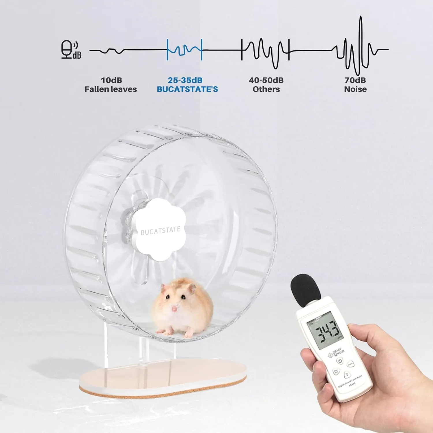 BUCATSTATE Hamster Wheel Super Silent 10.2 Inches, Quiet Spinner Running & Exercise Wheel with Adjustable Stand for Small Animals Gerbils, Dwarf Hamster, Lemmings, Cage Accessories