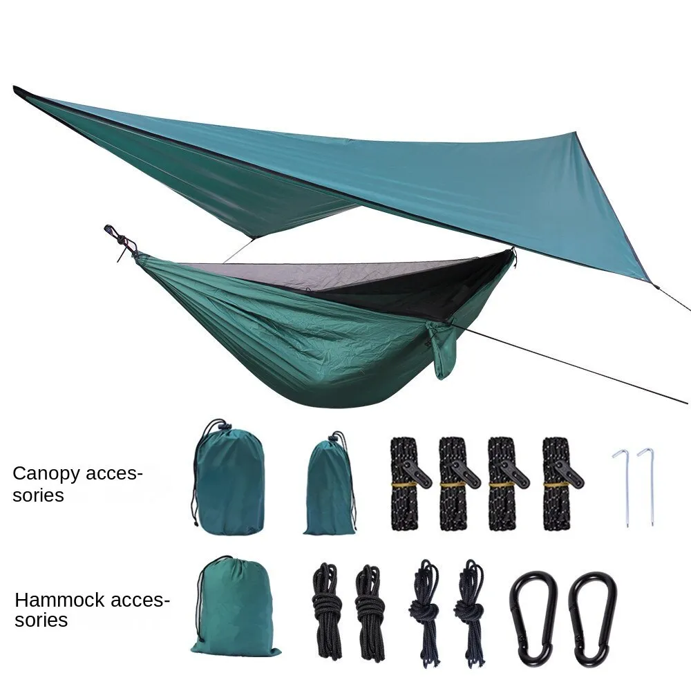 Camping Hammock Canopy Set Quickly Open Mosquito Net Polyester Checked Cloth