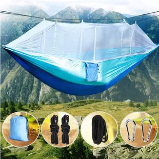 Camping Hammock Canopy Set Quickly Open Mosquito Net Polyester Checked Cloth