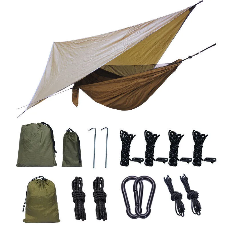 Camping Hammock Canopy Set Quickly Open Mosquito Net Polyester Checked Cloth