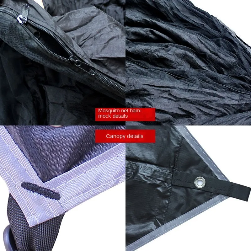 Camping Hammock Canopy Set Quickly Open Mosquito Net Polyester Checked Cloth