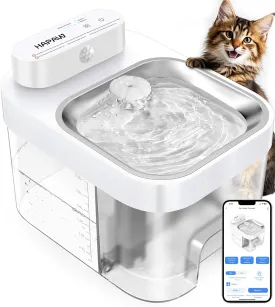 Cat Water Fountain, App Monitoring Wastewater Separation Pet Water Fountain, No Filter, 5000mAh Battery & Plug-in, 3L/101oz Smart Wireless Automatic Water Dispenser for Cats Indoor, 2.4G Wi-Fi