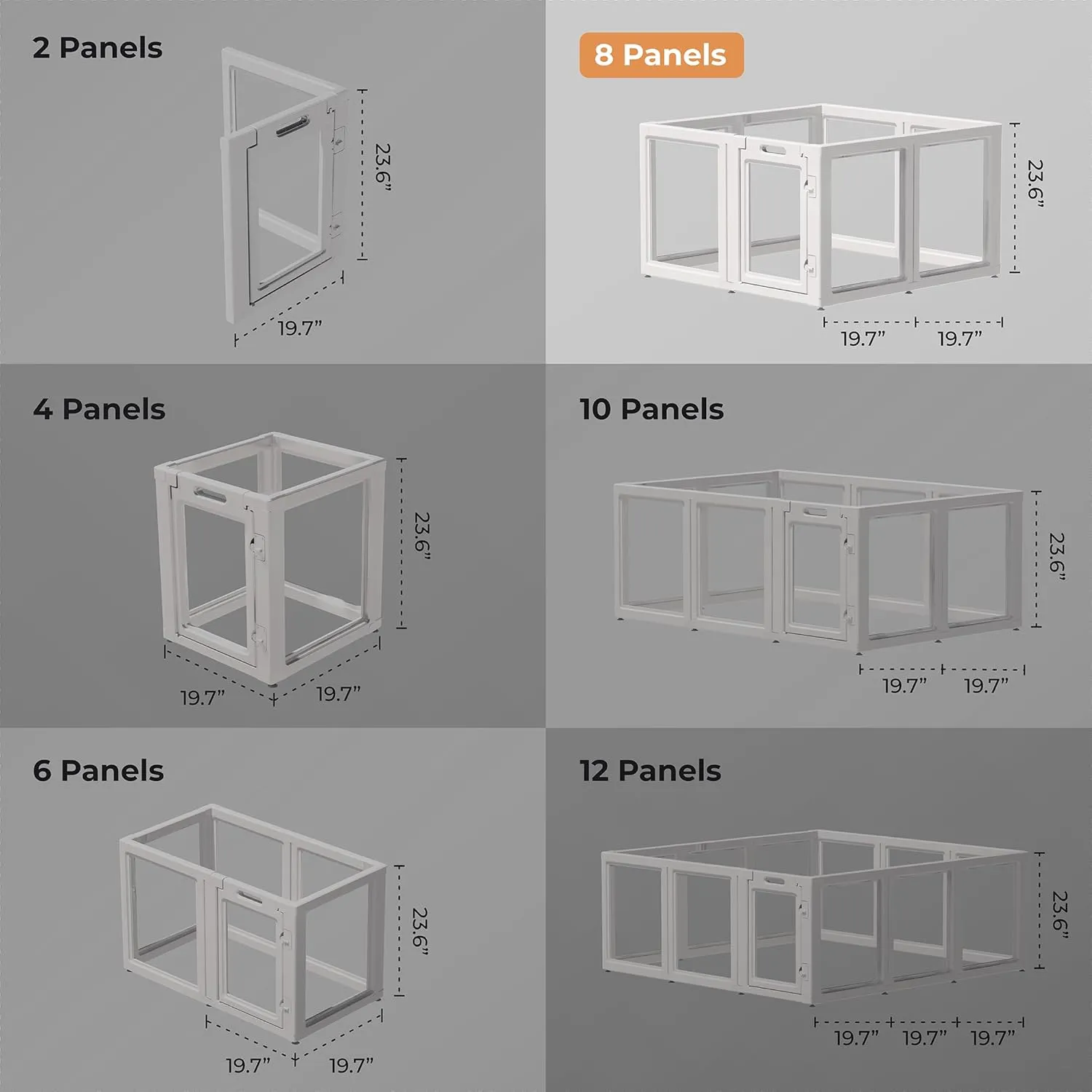 Clear Acrylic Plastic Dog Playpen Indoor,for Puppy Cat Rabbit Ferret Transparent Pet Pen,Easy Assemble Enclosure,Preferable for Small Dogs (8 Panels (White))