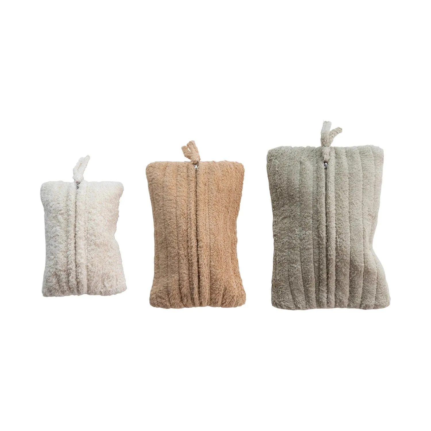 Creative Co-op Quilted Cotton Terry Zip Pouches with Cotton Lining