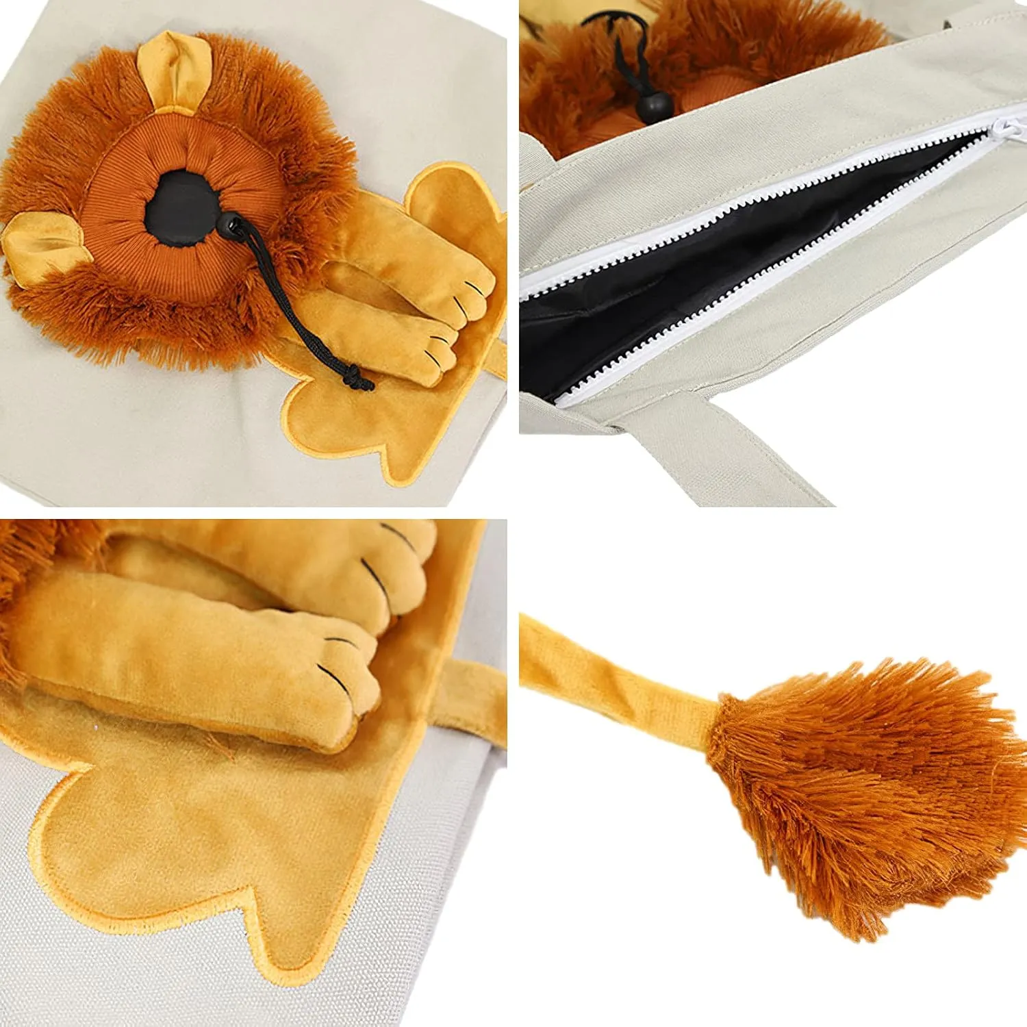 Dog Tote Bag with Zipper Cat Shoulder Carrier Lion-Shaped Pet Canvas Bag for Daily Use Walking Travel (S, Light Grey)