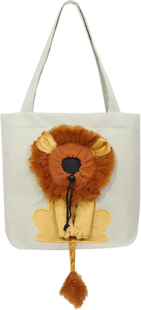 Dog Tote Bag with Zipper Cat Shoulder Carrier Lion-Shaped Pet Canvas Bag for Daily Use Walking Travel (S, Light Grey)