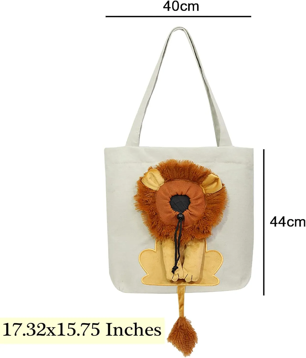 Dog Tote Bag with Zipper Cat Shoulder Carrier Lion-Shaped Pet Canvas Bag for Daily Use Walking Travel (S, Light Grey)
