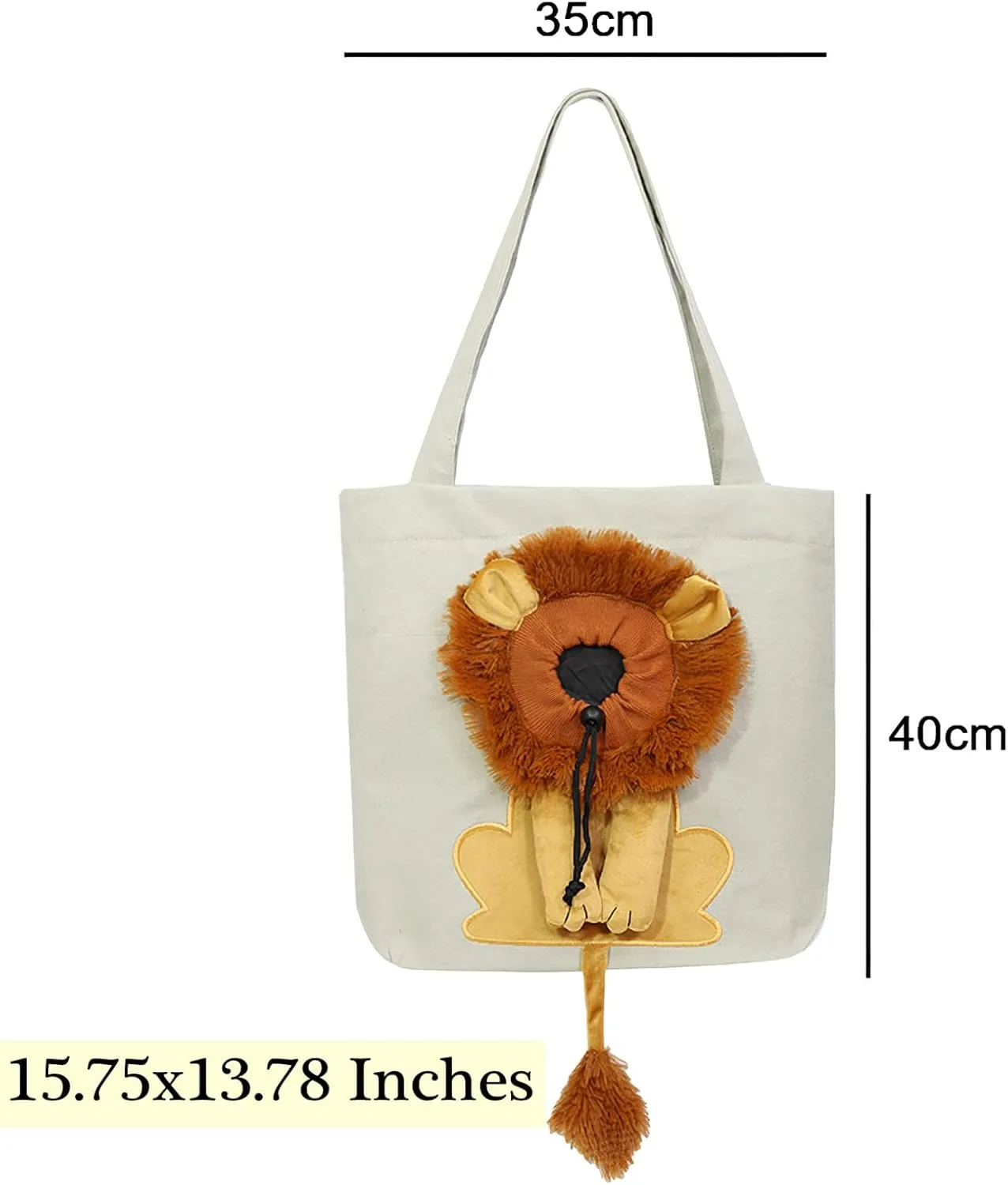 Dog Tote Bag with Zipper Cat Shoulder Carrier Lion-Shaped Pet Canvas Bag for Daily Use Walking Travel (S, Light Grey)