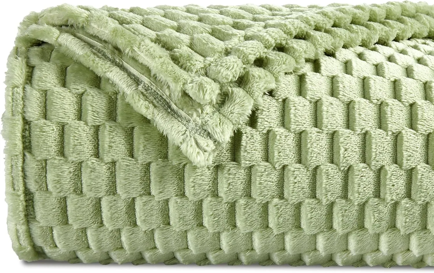 DREAMNINE Decorative Soft Plush Fleece Throw Blanket for Couch Sofa 50" x 60", Luxury Shaggy Lightweight 3D Pattern Velvet Flannel Blanket for Bedroom, Solid Cute Warm Lap Blanket for Winter Pet,Green