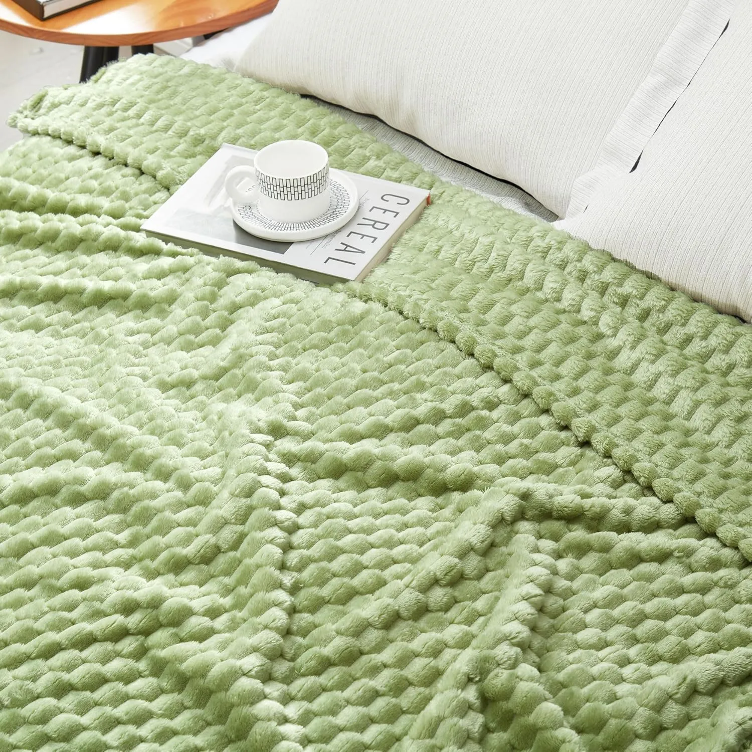 DREAMNINE Decorative Soft Plush Fleece Throw Blanket for Couch Sofa 50" x 60", Luxury Shaggy Lightweight 3D Pattern Velvet Flannel Blanket for Bedroom, Solid Cute Warm Lap Blanket for Winter Pet,Green